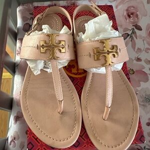 Tory Burch Pink Sandals with Gold Logo